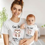 Maglietta personalizzata per la festa della mamma con gufo e tutina per bebè Mamma e bebè con nome, regalo per la neomamma.