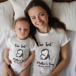 Personalised Cute Penguin Our First Mother's Day Mom and Baby Matching Shirt with Names Mother's Day Gift for New Mom Baby