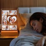 Personlig 5-9 fotos akryl LED nattlampa med namn och träbas heminredning alla hjärtans dag och årsdagspresent för par