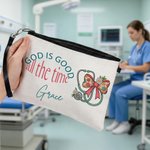 Personalisierte Gott ist gut die ganze Zeit Schminktasche mit Namen und Handgelenkband Reise Essentials Geburtstagsgeschenk für Krankenschwester