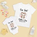 Maglietta personalizzata per la festa della mamma con gufo e tutina per bebè Mamma e bebè con nome, regalo per la neomamma.