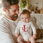Personalized Santa Sleigh Xmas 100% Cotton Baby Bib Bodysuit with Initial Name and Year Coming Outfit First Christmas Gift for Newborns