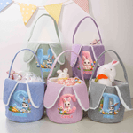 Personalisierter Kord-Osterkorb mit niedlichem Hasen Ostereier Muster Namen Hasenohren und Initiale Ostern Ostereierjagd Geschenk für Kinder
