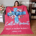 Callie Moment Personalized Watercolor Floral Cross Soft Throw Blanket with Name and Text Christmas Birthday Baptism Gift for Christian Friend