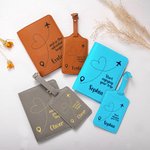 Personalized Airplane Heart Route Leather Passport Holder Luggage Tag Set with Name Travel Accessories Gift for Travel Lover