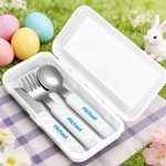 Personalized Cute Bunny Initial Safe Stainless Steel Fork Spoon Knife 3 Pcs Cutlery Set with Name and Case Back to School Birthday Gift for Boys Girls