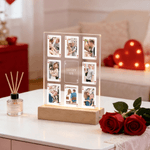 Personalized Poker Photos Seven Colors Initial LED Night Light with Text and Wooden Base Room Decor Valentine's Day Gift for Couple