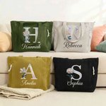 Personalisierte Cord Tragetasche mit irisierende Geburtsblume und Initiale | mit Namen | Tote Bag | Shopper | Muttertag Geburtstag Geschenk für Frauen