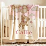 Coperta da lettino morbida personalizzata con nome, con palloncini a forma di orso - Regalo di compleanno per neonati e bambini