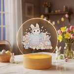 Personalised Easter Bunny Flower Acrylic LED Night Light with Name and Wooden Base Home Decor Easter Gift for Kids