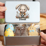 Personalisierte niedlichen Osterhasen Lebensmittelqualität Metall Keksdose mit Namen Ostern Tag Geschenk für Kinder Familie Freunde