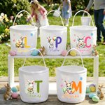 Personalisierte niedliche Ostern Hase Eier Blume Initial Osterkorb mit Namen Ostertag Eierjagd Party Geschenk für Kinder
