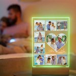 Personlig 5-9 fotos akryl LED nattlampa med namn och träbas heminredning alla hjärtans dag och årsdagspresent för par