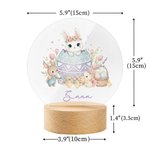 Personalised Easter Bunny Flower Acrylic LED Night Light with Name and Wooden Base Home Decor Easter Gift for Kids