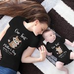 Maglietta personalizzata con design a volpe in cotone al 100% e tutina per neonato abbinata: il nostro primo regalo per la festa della mamma per il neonato e la mamma.