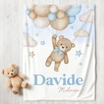 Coperta da lettino morbida personalizzata con nome, con palloncini a forma di orso - Regalo di compleanno per neonati e bambini
