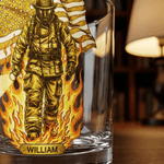 Vaso de Whisky de 10 oz Personalizado con Bandera Americana de Bombero con Base Gruesa y Nombre Día del Padre Día de los Veteranos Regalo para Bombero Militar