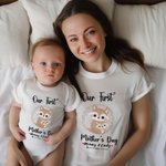 Maglietta personalizzata con design a volpe in cotone al 100% e tutina per neonato abbinata: il nostro primo regalo per la festa della mamma per il neonato e la mamma.