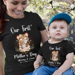 Gepersonaliseerde Schattige Tijger Onze Eerste Moederdag 100% Katoenen T-shirt Baby Onesie Set met Namen Moederdagcadeau voor Nieuwe Moeder Baby