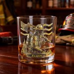 Vaso de Whisky de 10 oz Personalizado con Bandera Americana de Bombero con Base Gruesa y Nombre Día del Padre Día de los Veteranos Regalo para Bombero Militar