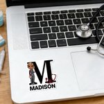 Personalized Cartoon Medical Character Set of 2 Waterproof Stickers Labels with Name and Initial Birthday Gift for Nurse Doctor
