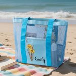 Personalizzato nascita fiore spiaggia Mesh Tote Bag con nome Estate spiaggia viaggio essenziale regalo di compleanno per le donne amici