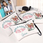 Personalisierte Gott ist gut die ganze Zeit Schminktasche mit Namen und Handgelenkband Reise Essentials Geburtstagsgeschenk für Krankenschwester
