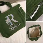 Personalisierte Cord Tragetasche mit irisierende Geburtsblume und Initiale | mit Namen | Tote Bag | Shopper | Muttertag Geburtstag Geschenk für Frauen
