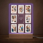 Personalized Poker Photos Seven Colors Initial LED Night Light with Text and Wooden Base Room Decor Valentine's Day Gift for Couple