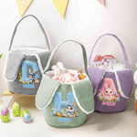 Personalized Cute Rabbit Corduroy Plush Bunny Ears Easter Basket with Name and Initial Happy Easter Egg Hunting Gift for Kids