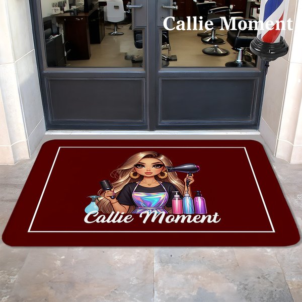 Callie Moment Personalized Stylish Cartoon Barber Multicolor Non-slip Door Mat with Text Salon Barber Shop Accessories Opening Gift for Hairdresser
