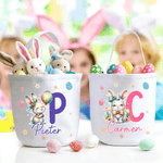 Personalisierte niedliche Ostern Hase Eier Blume Initial Osterkorb mit Namen Ostertag Eierjagd Party Geschenk für Kinder