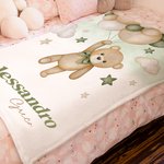 Coperta da lettino morbida personalizzata con nome, con palloncini a forma di orso - Regalo di compleanno per neonati e bambini