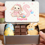 Personalised Cute Easter Bunny Food-Grade Metal Biscuit Tin Box with Initial and Name Easter Party Birthday Gift for Kids