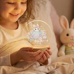 Personalised Easter Bunny Flower Acrylic LED Night Light with Name and Wooden Base Home Decor Easter Gift for Kids