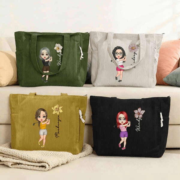 Sac à main en velours côtelé avec nom et prénom Cadeau d'anniversaire essentiel pour les femmes qui aiment le golf