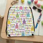 Personalized Easter Bunny Name Word Cloud Drawstring Bag Daily Use Easter Party Gift for Students Kids