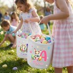 Personalisierte niedliche Ostern Hase Eier Blume Initial Osterkorb mit Namen Ostertag Eierjagd Party Geschenk für Kinder
