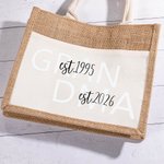 Personalised First Mom Now Grandma Jute Tote Bag with Front Pocket Travel Essentials Birthday Gift for Women
