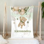 Coperta da lettino morbida personalizzata con nome, con palloncini a forma di orso - Regalo di compleanno per neonati e bambini