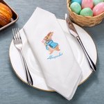 Personalisierte wiederverwendbare Leinenserviette mit besticktem Peter-Hase und Namen Tischdeko Einweihung Ostertafel Geschenk für Familie Freunde