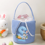 Personalized Cute Rabbit Corduroy Plush Bunny Ears Easter Basket with Name and Initial Happy Easter Egg Hunting Gift for Kids