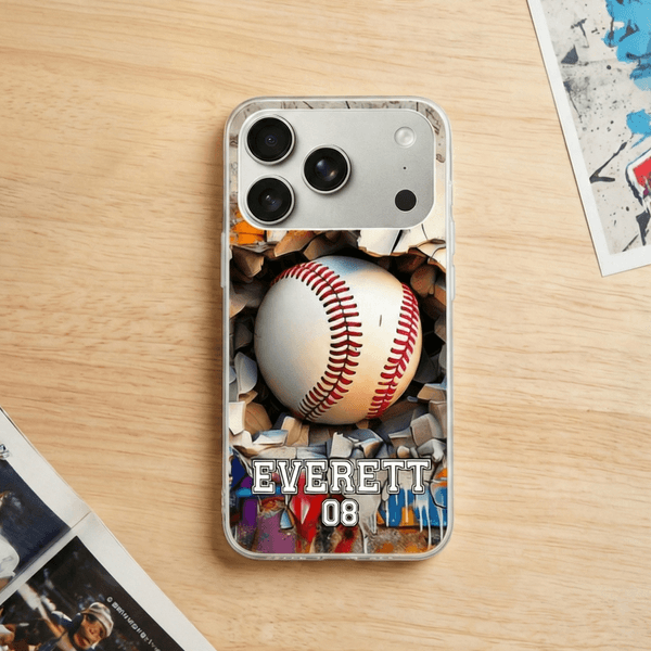 Gepersonaliseerde bal sport telefoonhoesje voor iPhone met naam en nummer Dagelijks gebruik Verjaardagscadeau voor sportliefhebbers