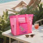 Personalizzato nascita fiore spiaggia Mesh Tote Bag con nome Estate spiaggia viaggio essenziale regalo di compleanno per le donne amici