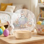 Personalised Easter Bunny Flower Acrylic LED Night Light with Name and Wooden Base Home Decor Easter Gift for Kids