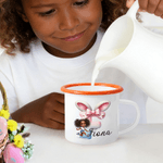 Taza esmaltada personalizada de 12 oz con nombre de conejita negra con orejas y lazo regalo de Pascua para niños niñas negras