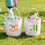 Personalisierte niedliche Ostern Hase Eier Blume Initial Osterkorb mit Namen Ostertag Eierjagd Party Geschenk für Kinder