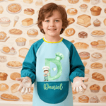 Personalize Chef Hat Cartoon Character Waterproof Long Sleeve Apron with Initial Name and Pocket Painting Baking Essential Birthday Gift for Kid