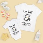 Personalised Cute Penguin Our First Mother's Day Mom and Baby Matching Shirt with Names Mother's Day Gift for New Mom Baby