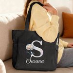 Bolso tote de pana personalizado con flor de nacimiento nombre e inicial con efecto perla de gran capacidad regalo de cumpleaños para mujer o chica